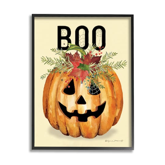Stupell Industries Boo Seasonal Halloween Flowers Framed Giclee Art